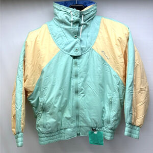Vintage FORTE Greta Ski Jacket Womens Size 12 Nylon Pale Yellow / Sea Foam
